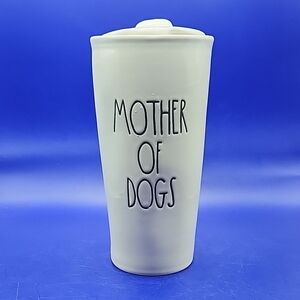 Rae Dunn White 'Mother of Dogs' Ceramic Travel Mug with Black Lettering